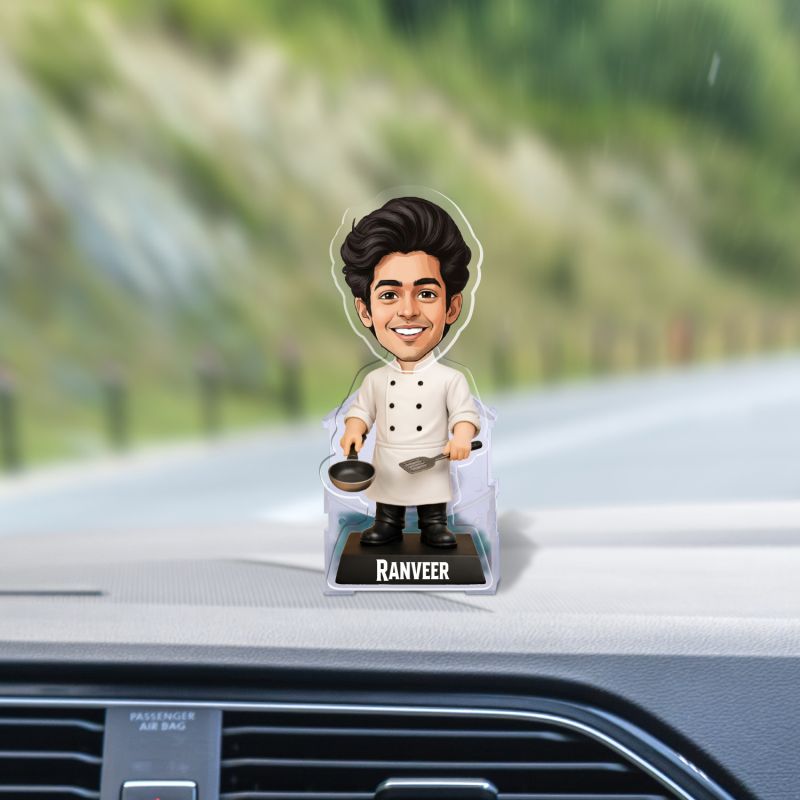 Personalized Male Chef Bobblehead Caricature Standee Custom with Face Cutout with Name Unique Cooking Gift for Professionals and Home Cooks, Multicolor Battery Powered Moving Head